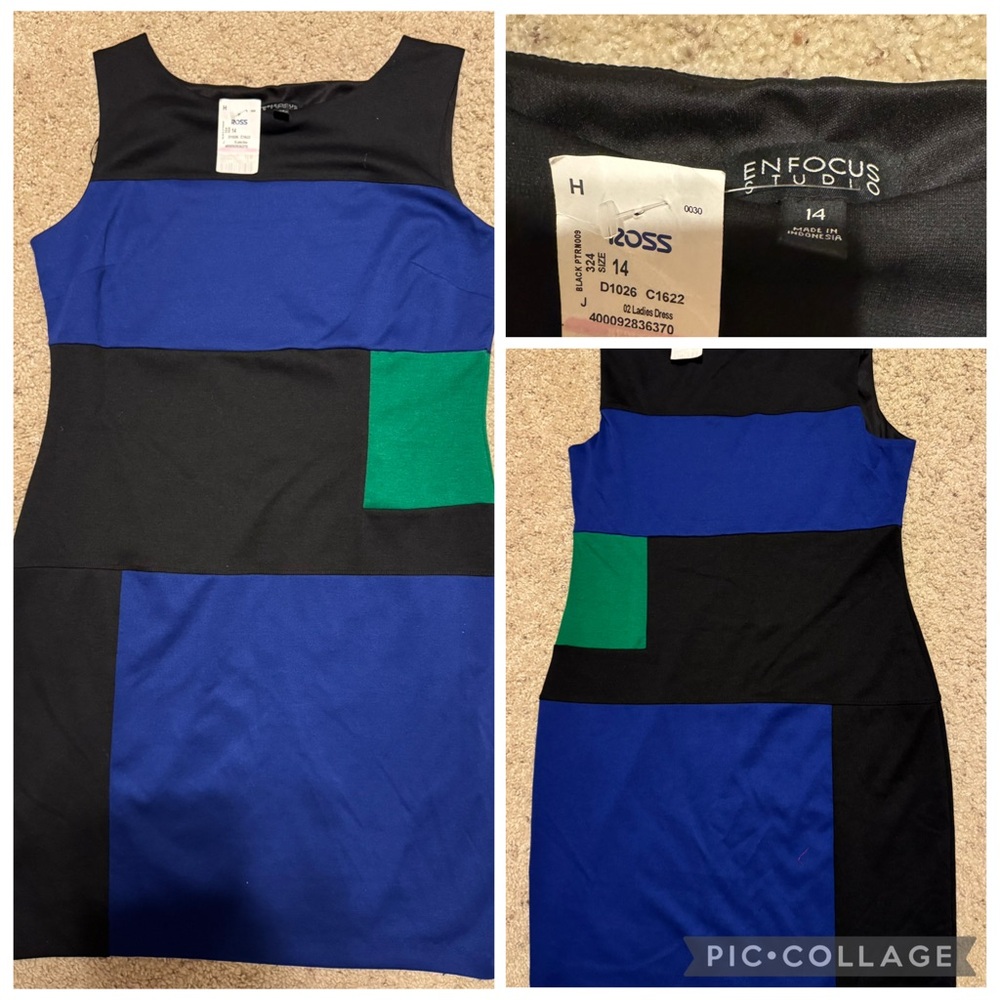 Enfocus Studio Bold Panel Midi Dress - Blue, Black, Green